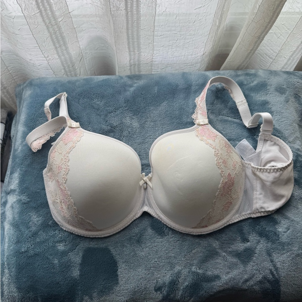 Rosa Faia 38C Elegant White and Pink Lace Bra